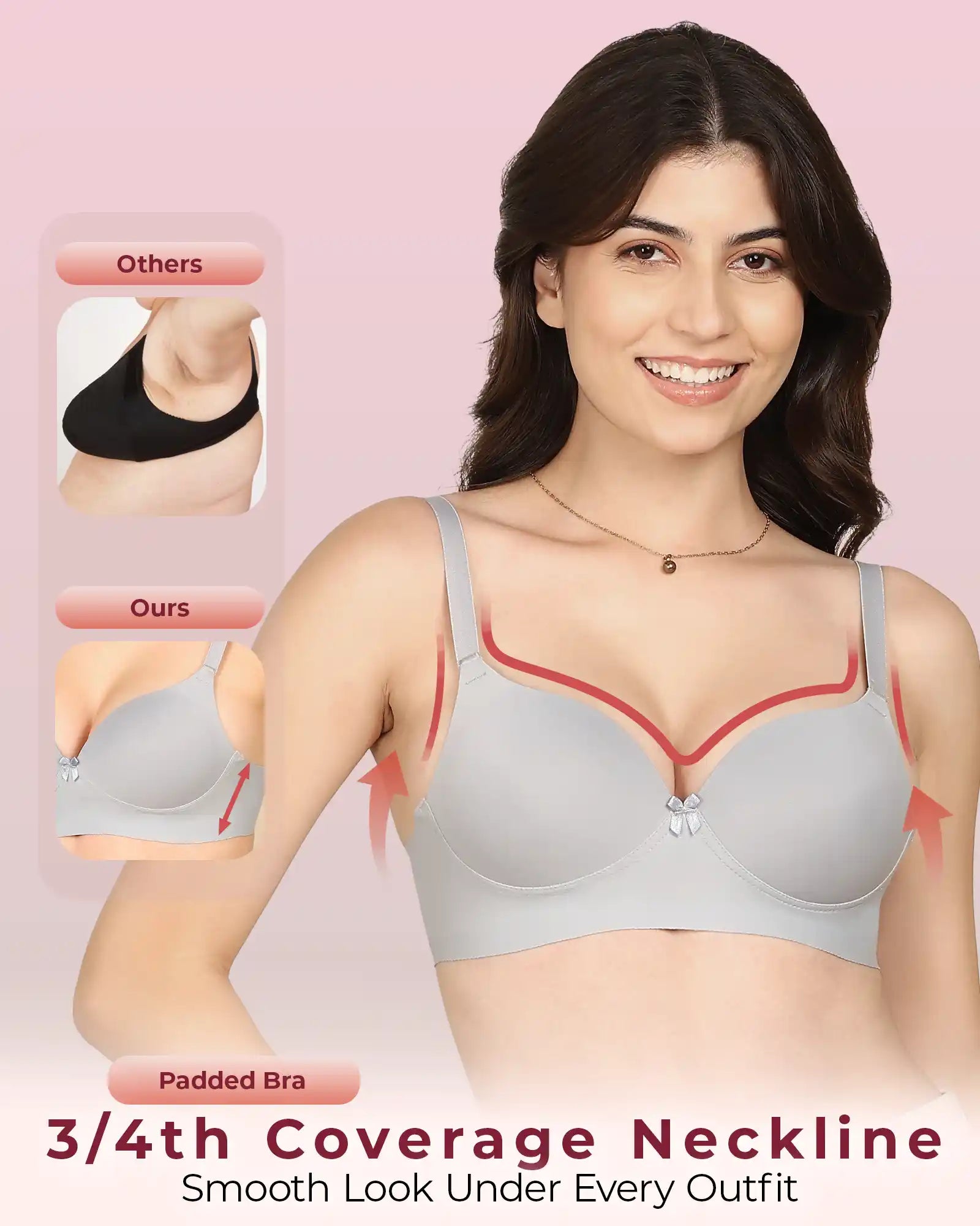 Invisi-Fit Bonded Polyamide Push-Up 3/4 Coverage Maximiser Bra (Level 2 Padding (KB-5107-GREY)