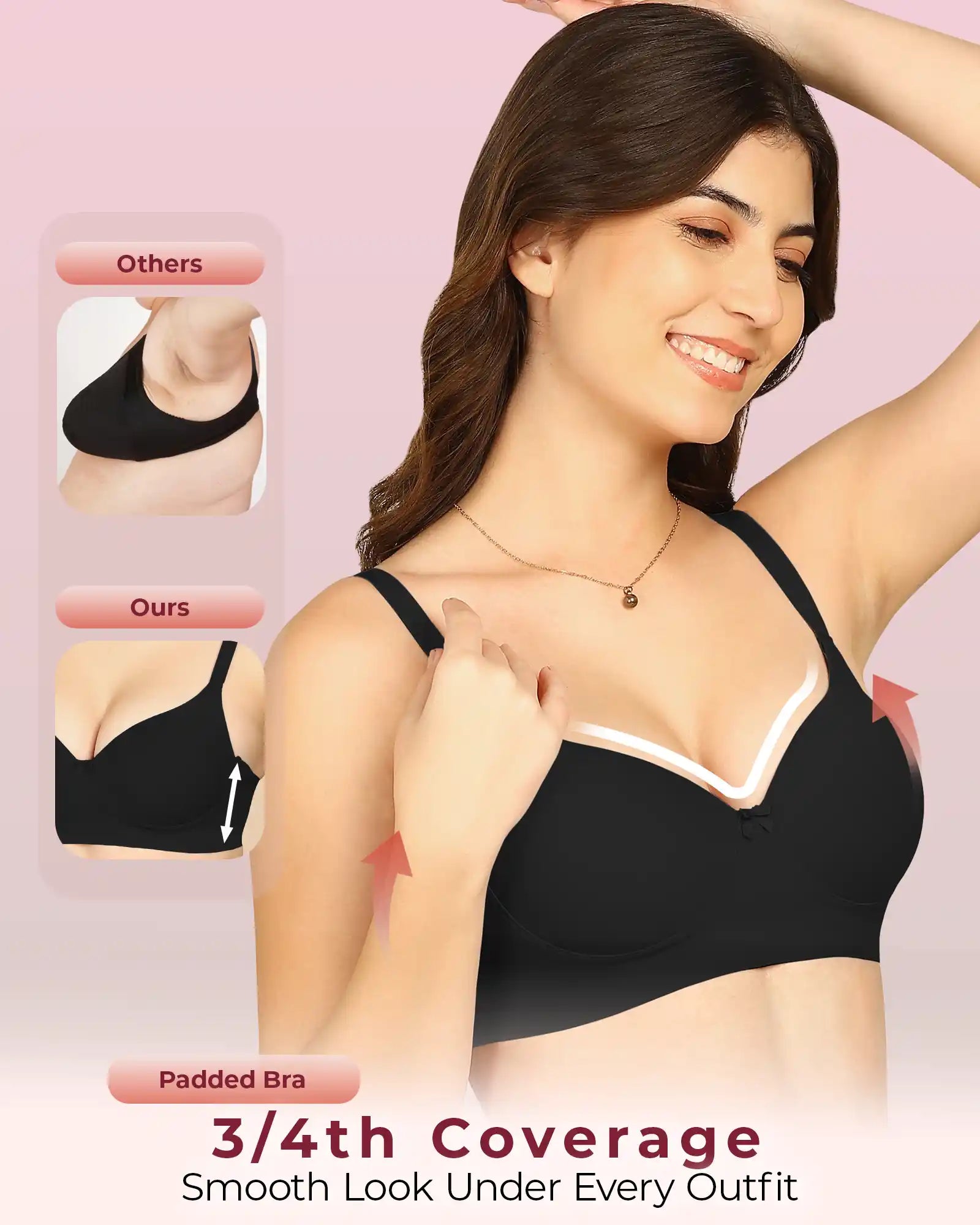Invisi-Fit Bonded Polyamide Push-Up 3/4 Coverage Bra (Level 3 Padding (KB-5301-BLACK)