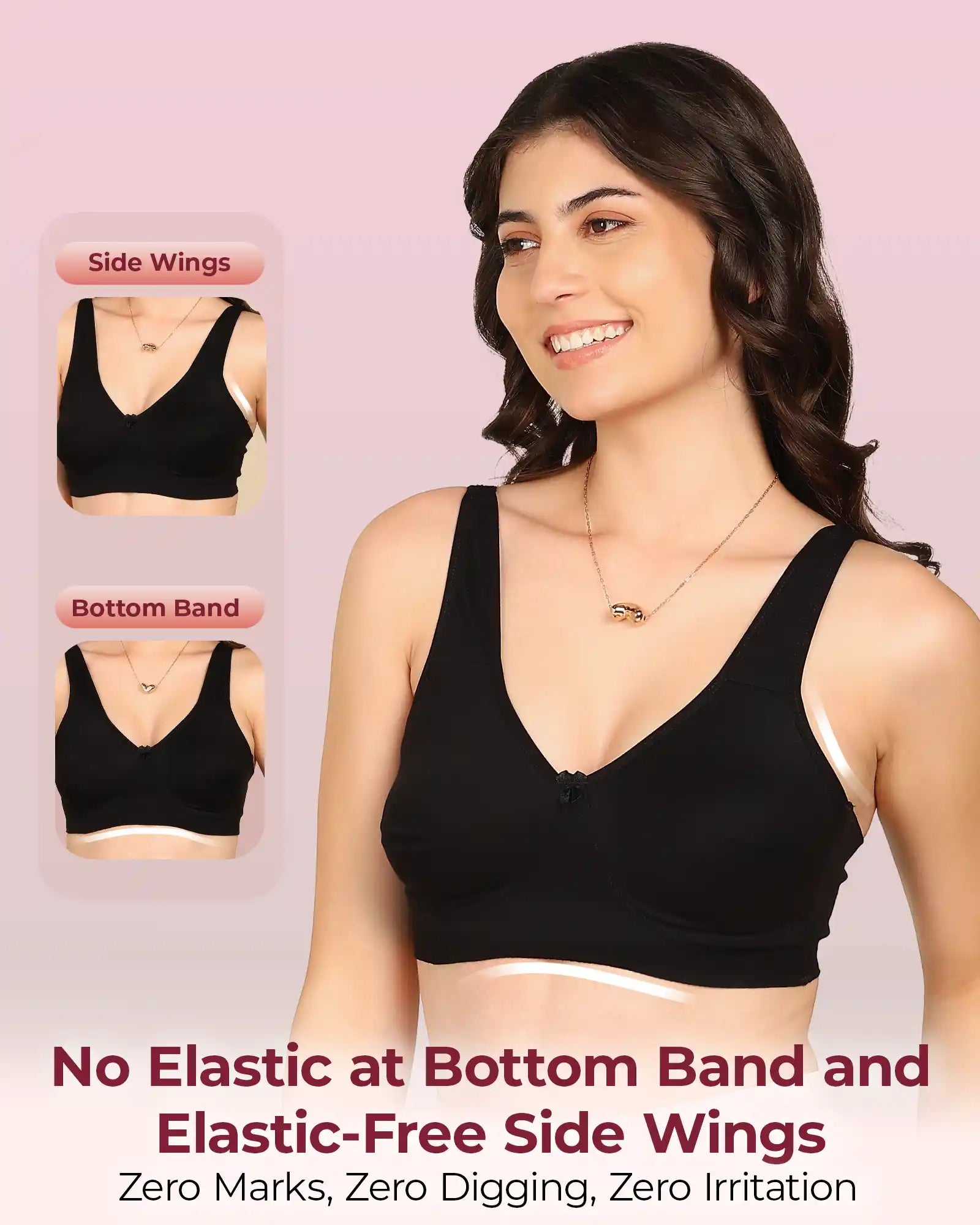 Invisi-Fit Bonded Breathable Cotton Plus Size Full Coverage Non-Padded Bra (KB-401-BLACK)