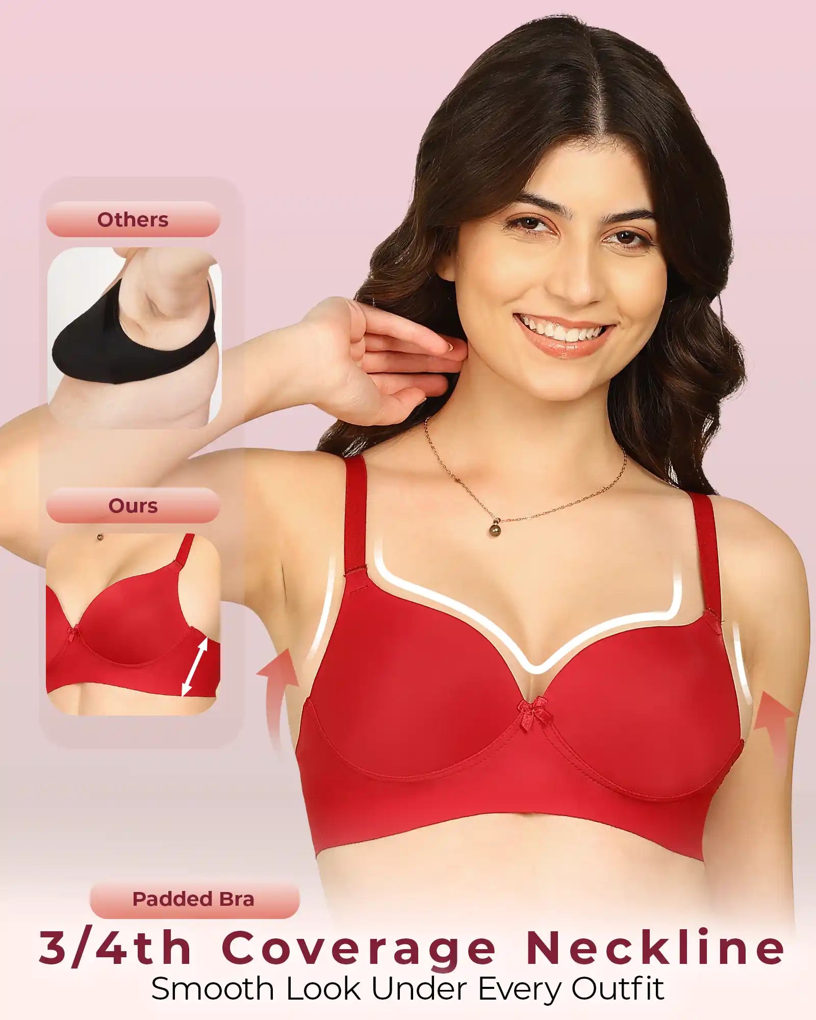 Invisi-Fit Bonded Polyamide Push-Up 3/4 Coverage Maximiser Bra (Level 2 Padding (KB-5107-MAROON)