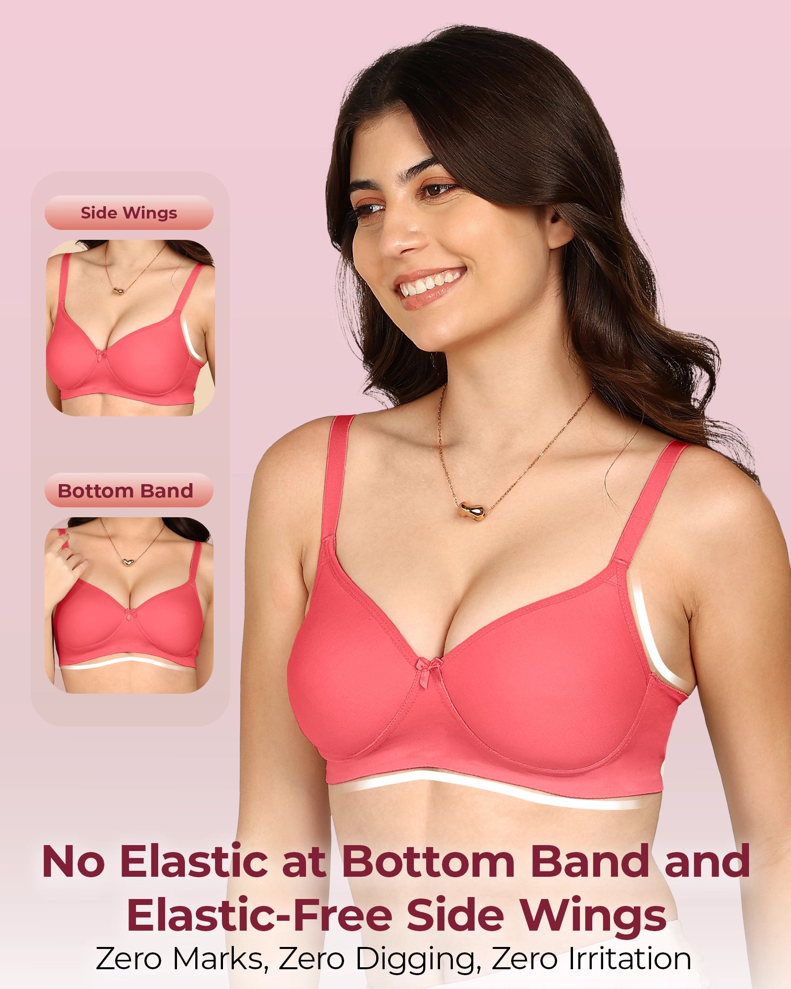 Invisi-Fit Bonded Breathable Cotton Full Coverage Padded Bra (KB-1013-CORAL)