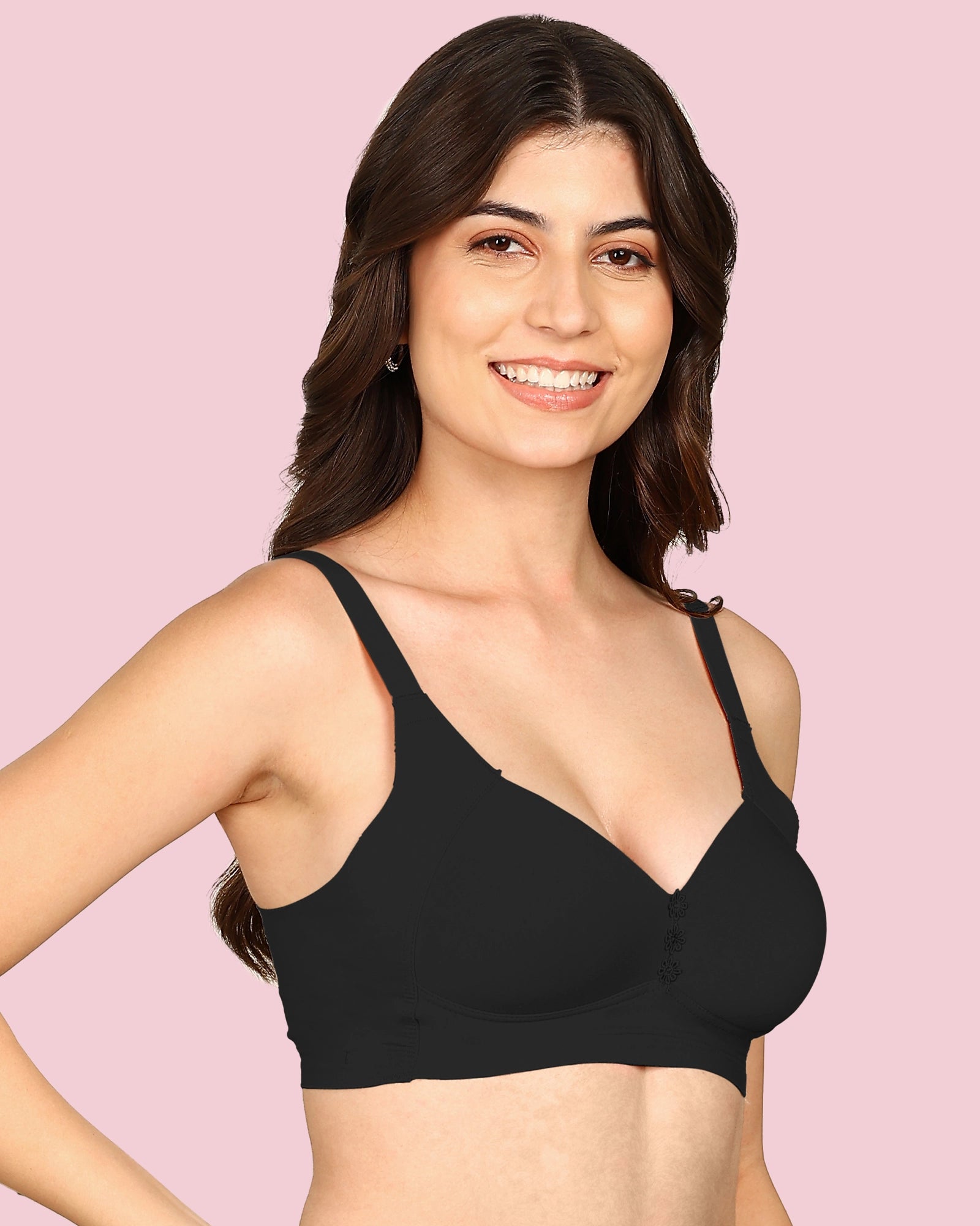 Invisi-Fit Lightly Padded Cotton Bonded Seamless Minimiser (KB-9203-BLACK)