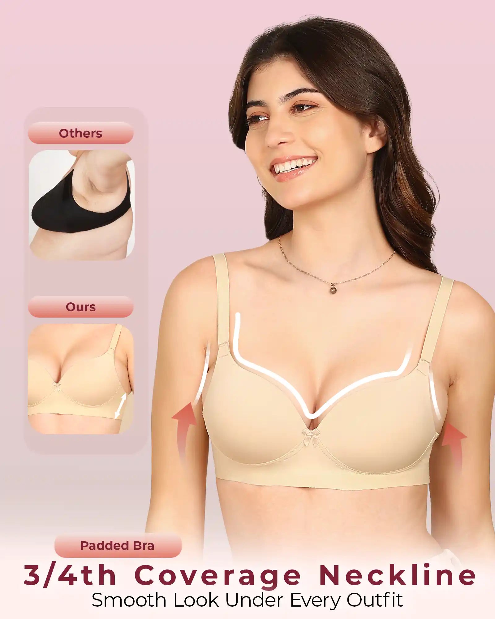 Invisi-Fit Bonded Polyamide Push-Up 3/4 Coverage Maximiser Bra (Level 2 Padding (KB-5107-SKIN)