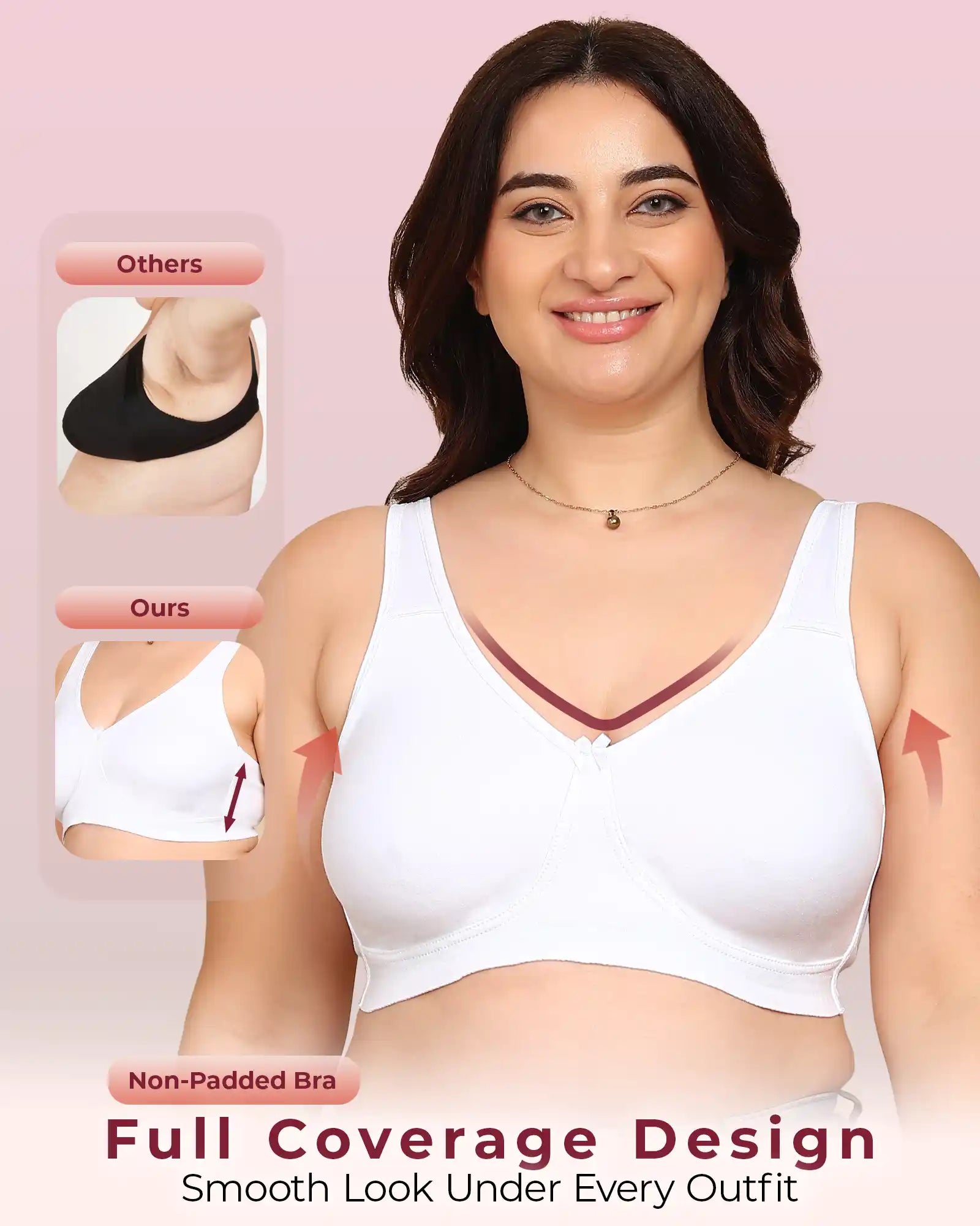 Invisi-Fit Bonded Breathable Cotton Plus Size Full Coverage Non-Padded Bra (KB-401-WHITE)