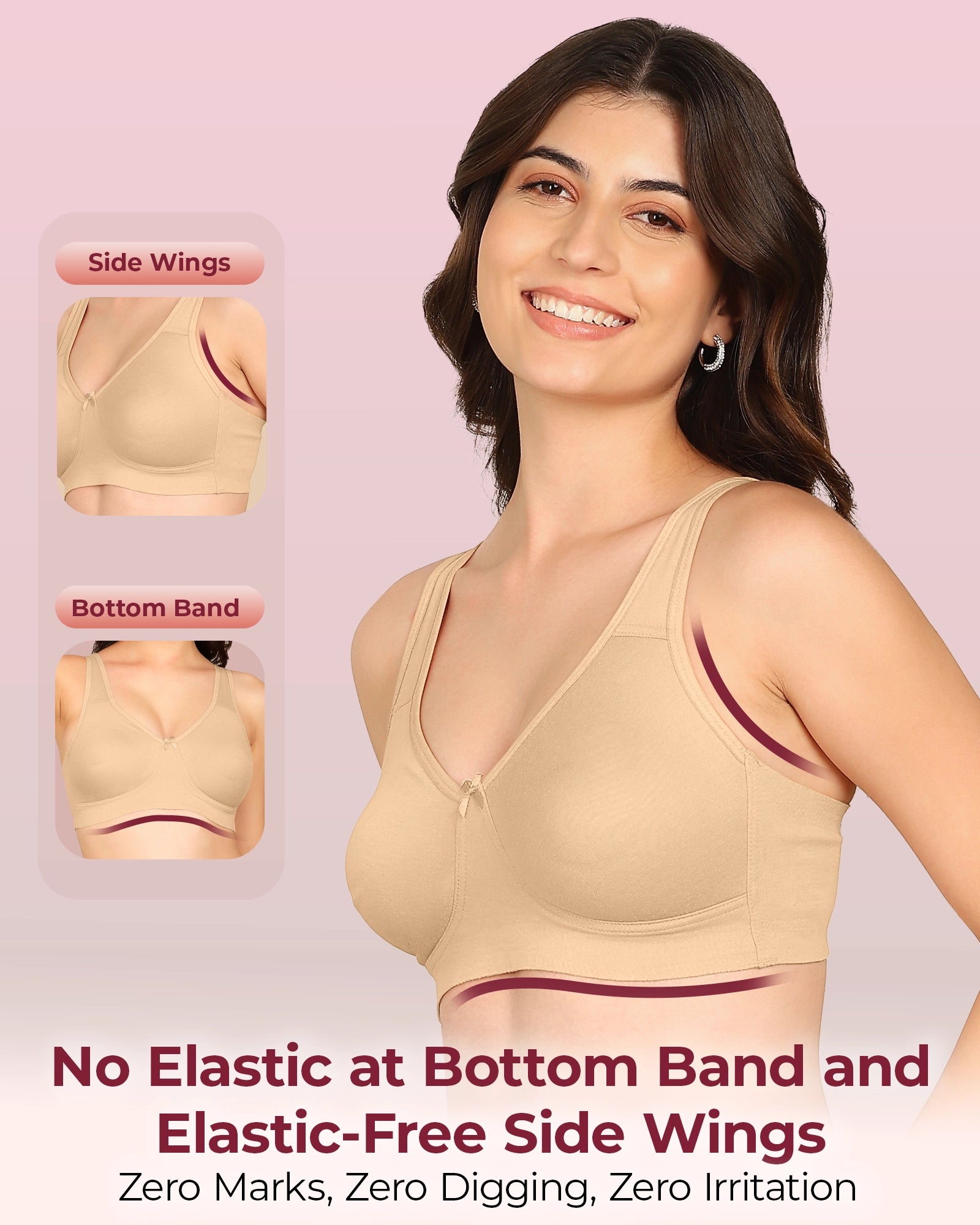 Invisi-Fit Bonded Breathable Cotton Plus Size Full Coverage Non-Padded Bra (KB-401-SKIN)