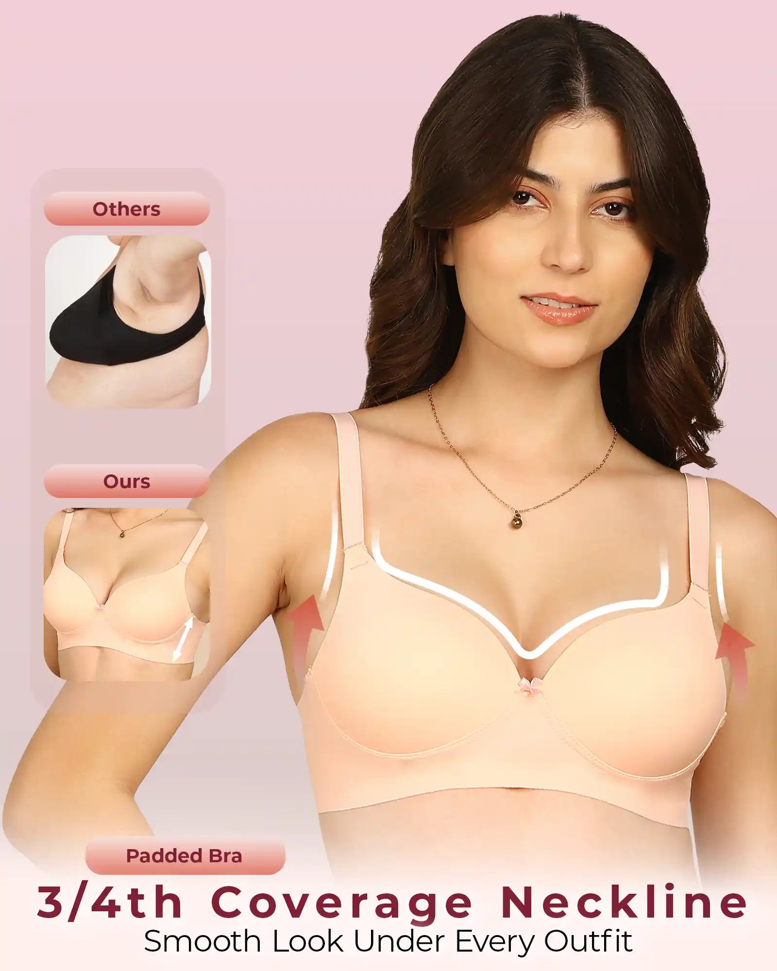 Invisi-Fit Bonded Polyamide Push-Up 3/4 Coverage Maximiser Bra (Level 2 Padding (KB-5107-PEACH)