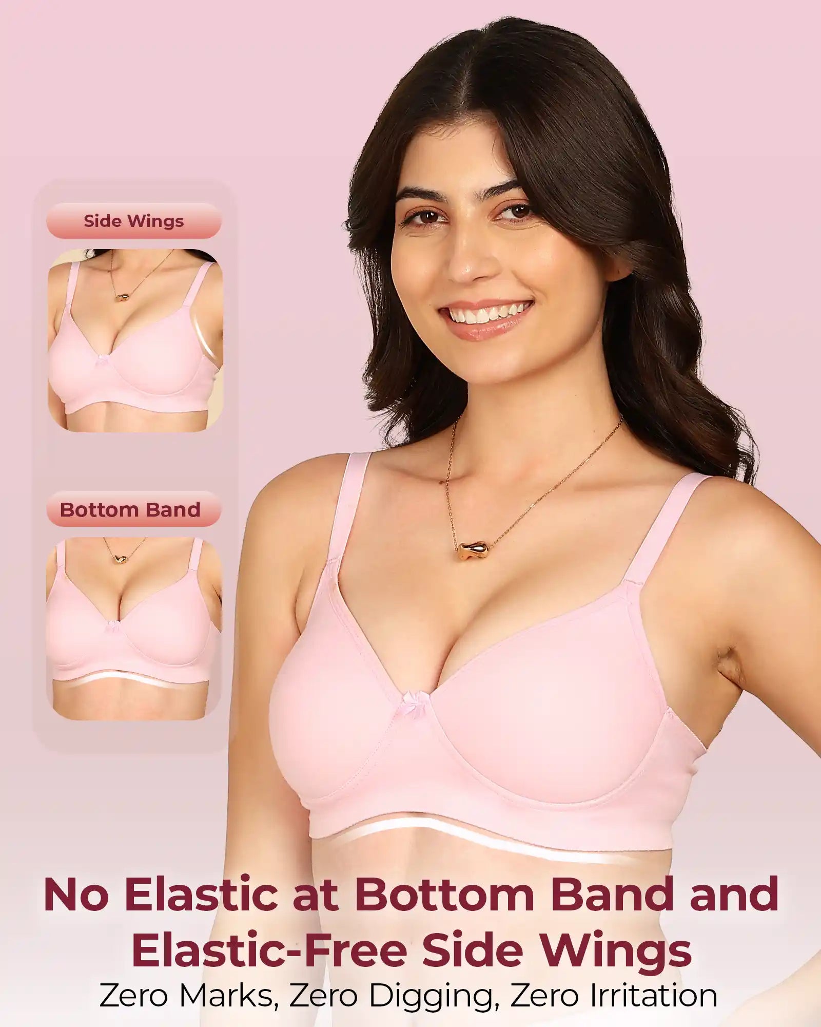 Invisi-Fit Bonded Breathable Cotton Full Coverage Padded Bra (KB-1013-PINK)