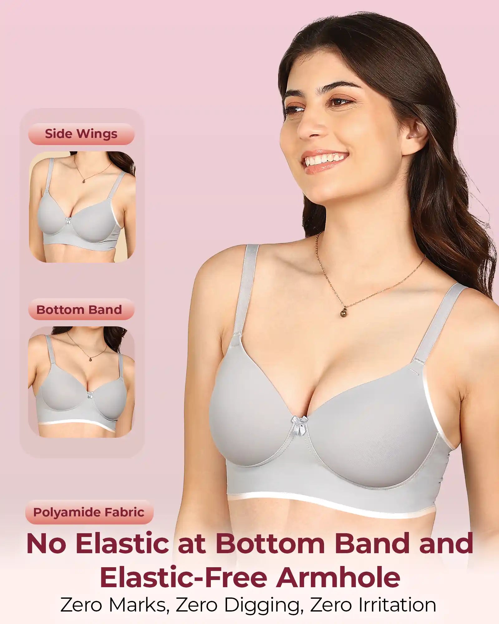Invisi-Fit Bonded Polyamide Full Coverage Padded Bra (Level 1 Padding (KB-5991-GREY)