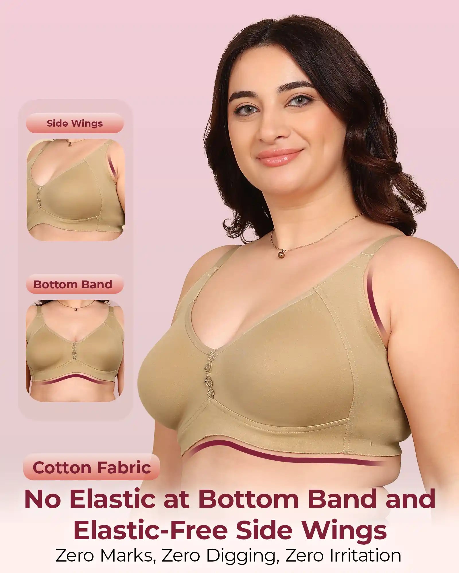Invisi-Fit Bonded Breathable Cotton Plus Size M-Frame Minimiser Non-Padded Bra (KB-405-SKIN)