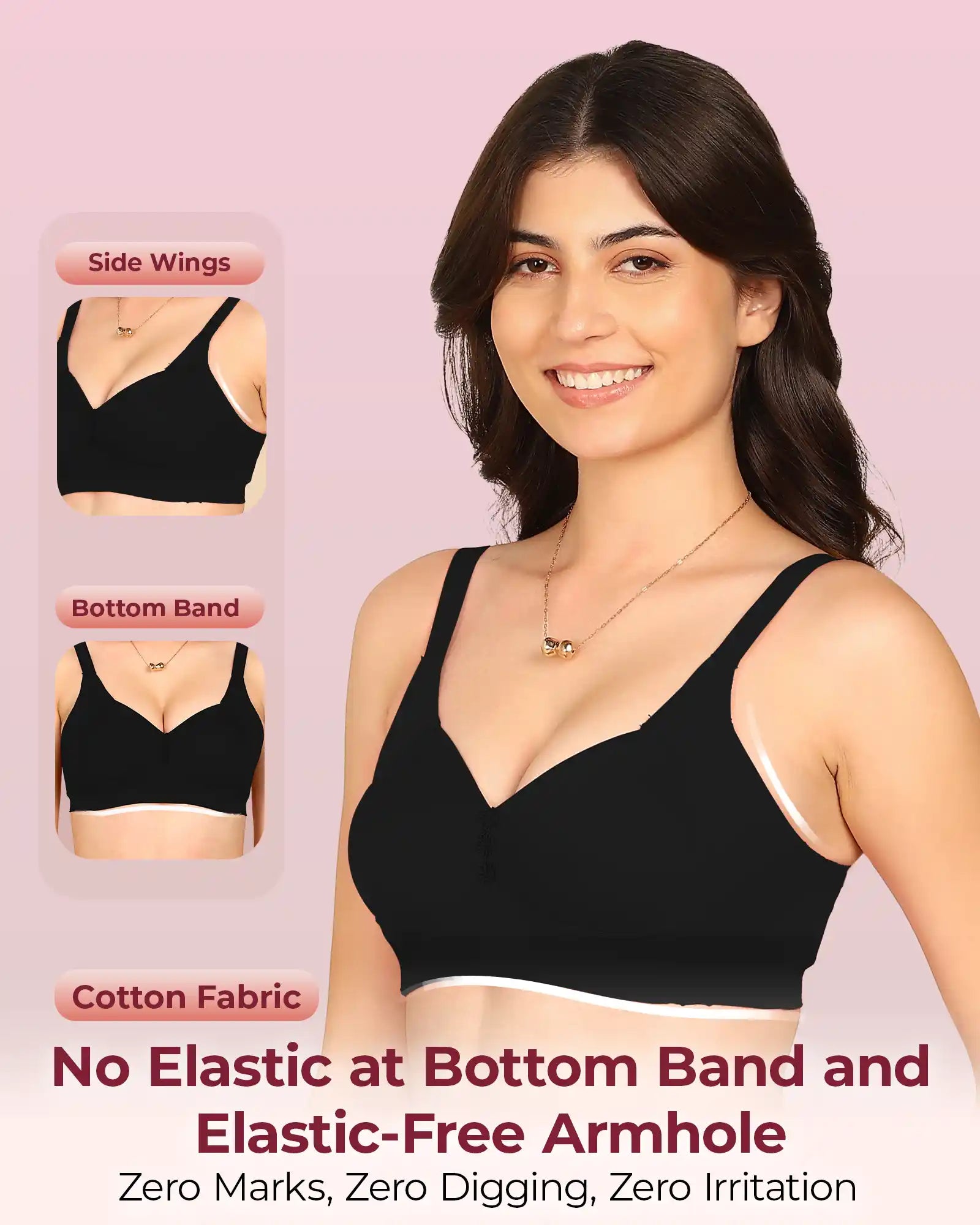 Invisi-Fit Bonded Breathable Cotton Plus Size M-Frame Minimiser Padded Bra (KB-408-BLACK)
