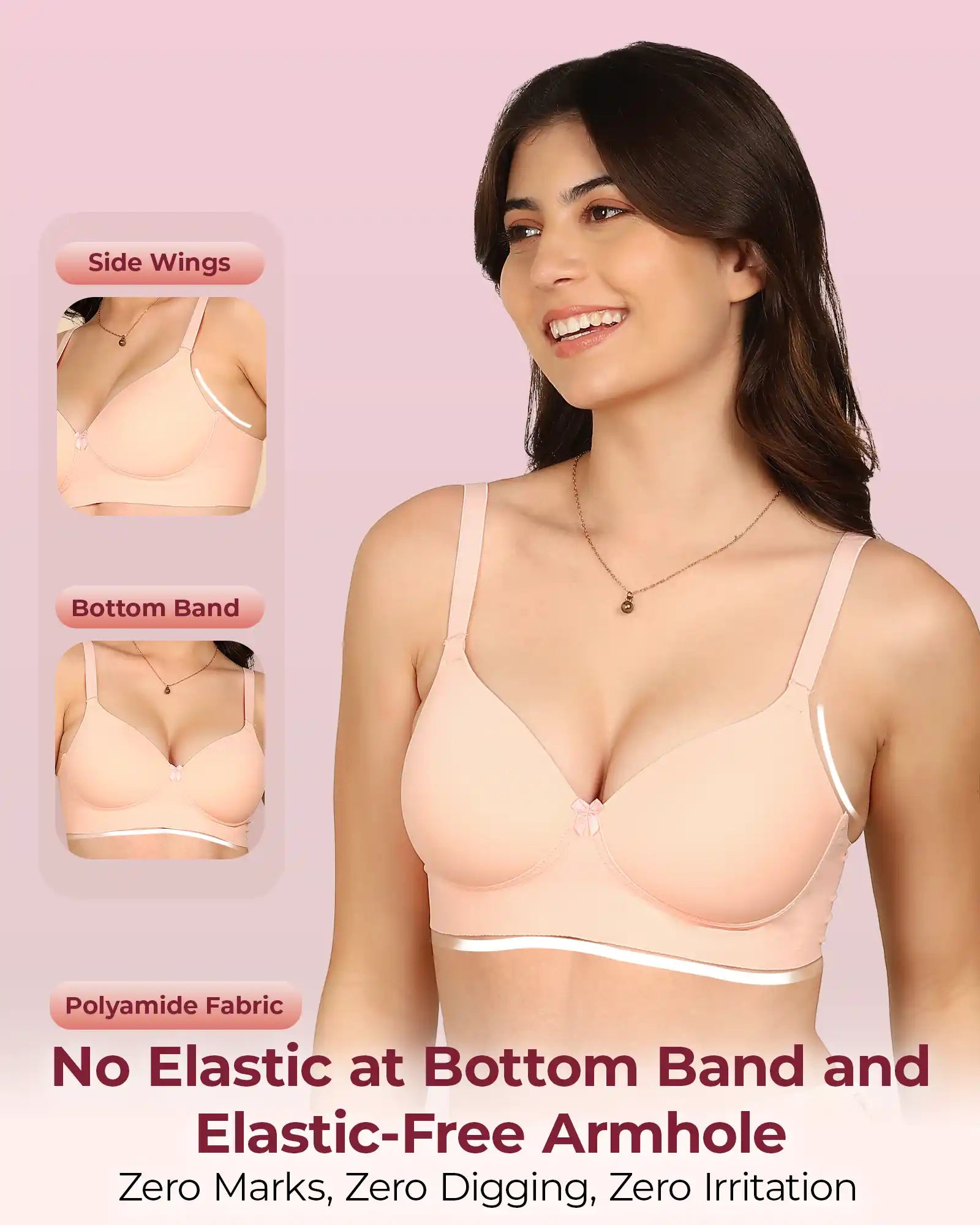 Invisi-Fit Bonded Polyamide Full Coverage Padded Bra (Level 1 Padding (KB-5991-PEACH)