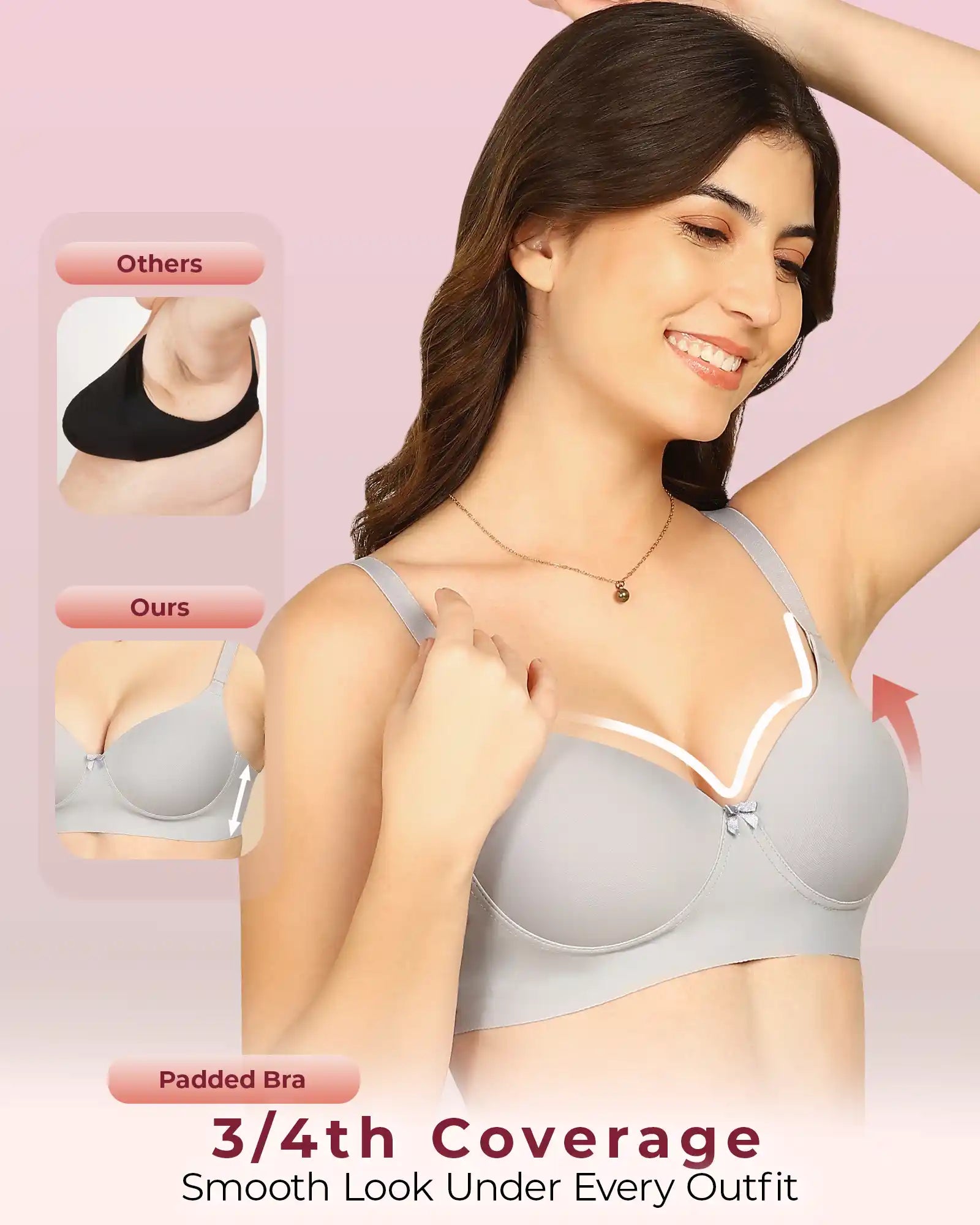 Invisi-Fit Bonded Polyamide Push-Up 3/4 Coverage Bra (Level 3 Padding (KB-5301-GREY)
