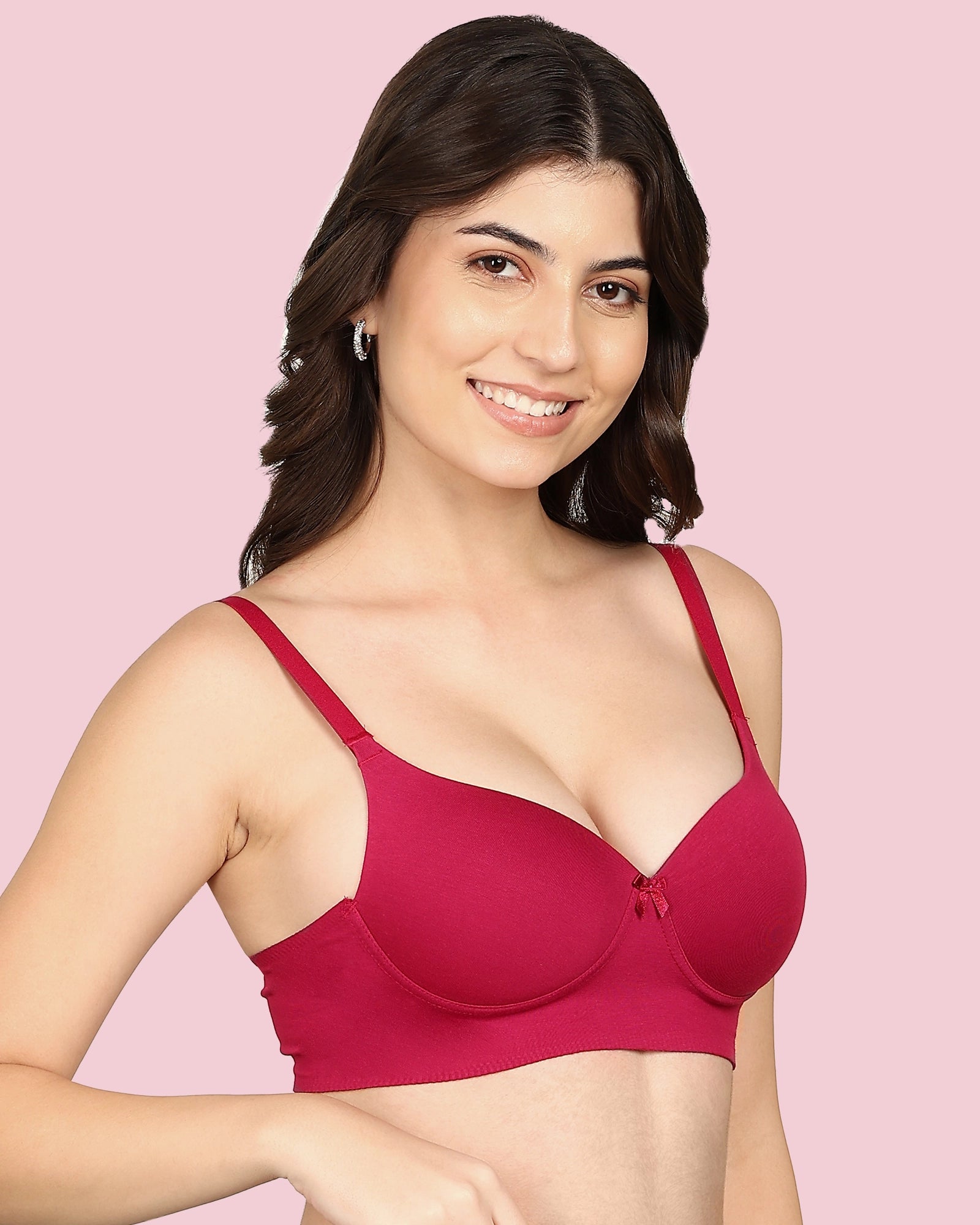 Invisi-Fit Cotton Bonded Seamless Push-Up Bra (KB-93510-WINE)