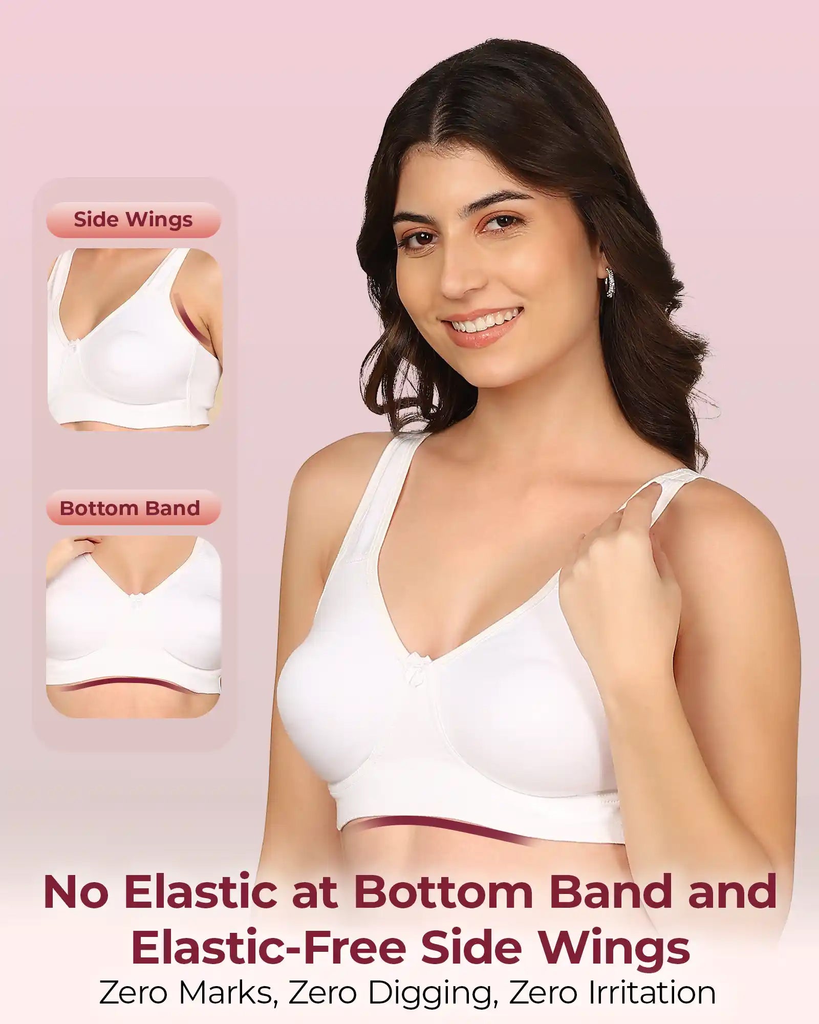 Invisi-Fit Bonded Breathable Cotton Plus Size Full Coverage Non-Padded Bra (KB-401-WHITE)