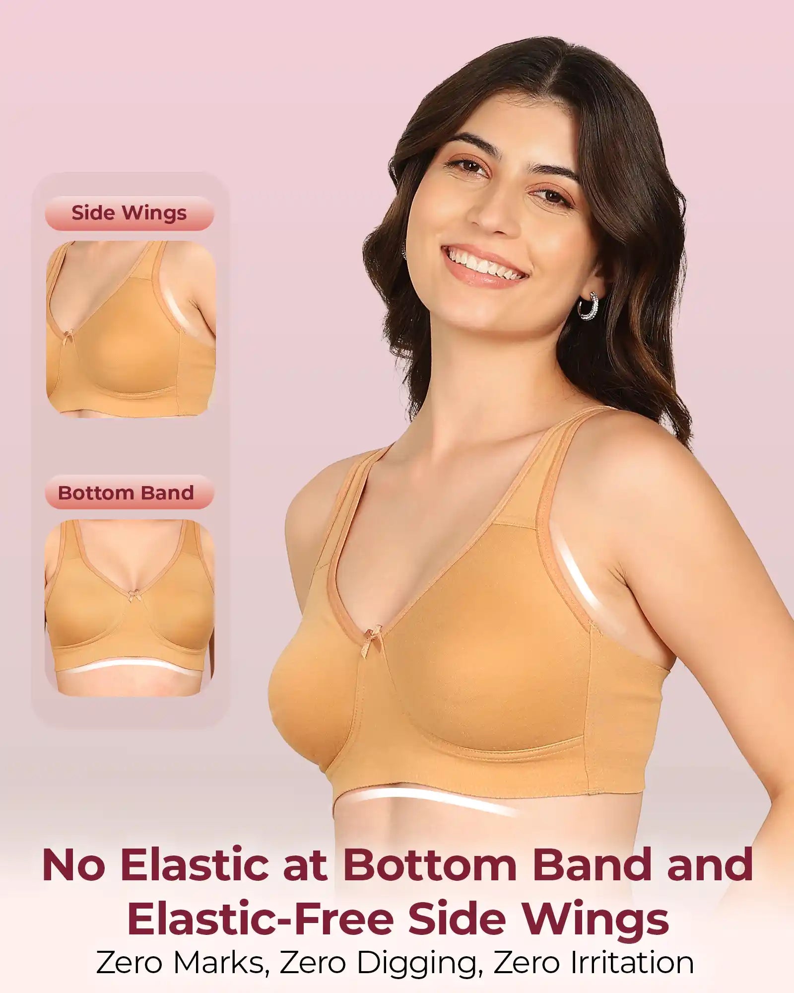 Invisi-Fit Bonded Breathable Cotton Plus Size Full Coverage Non-Padded Bra (KB-401-FAWN)