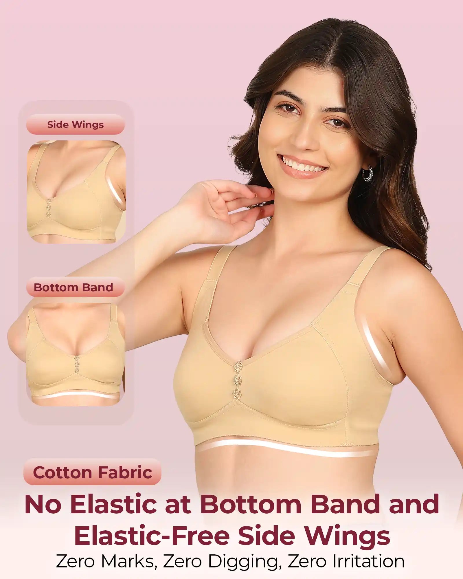Invisi-Fit Bonded Breathable Cotton Plus Size M-Frame Minimiser Non-Padded Bra (KB-405-SKIN)
