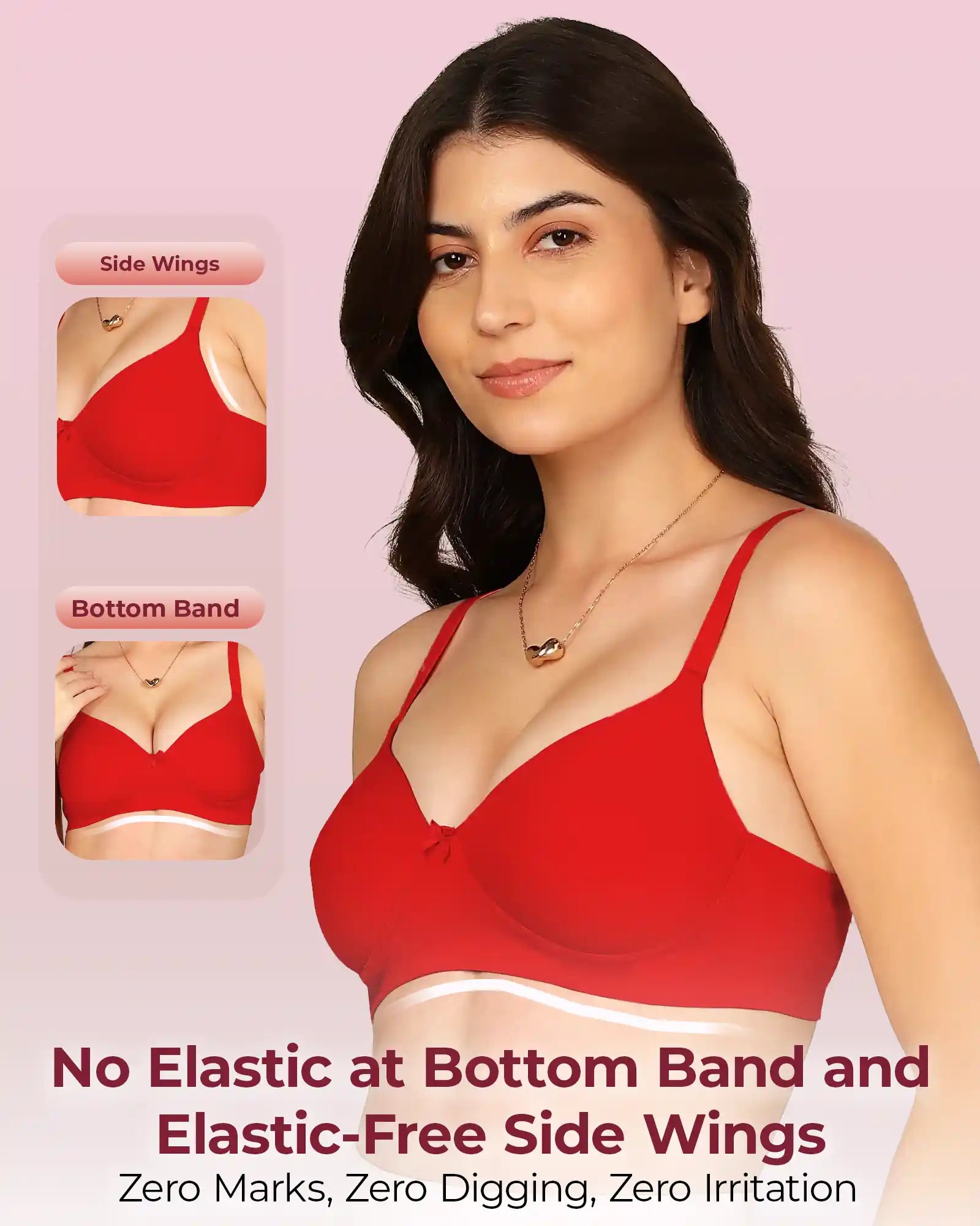 Invisi-Fit Bonded Breathable Cotton Full Coverage Padded Bra (KB-1013-RED)