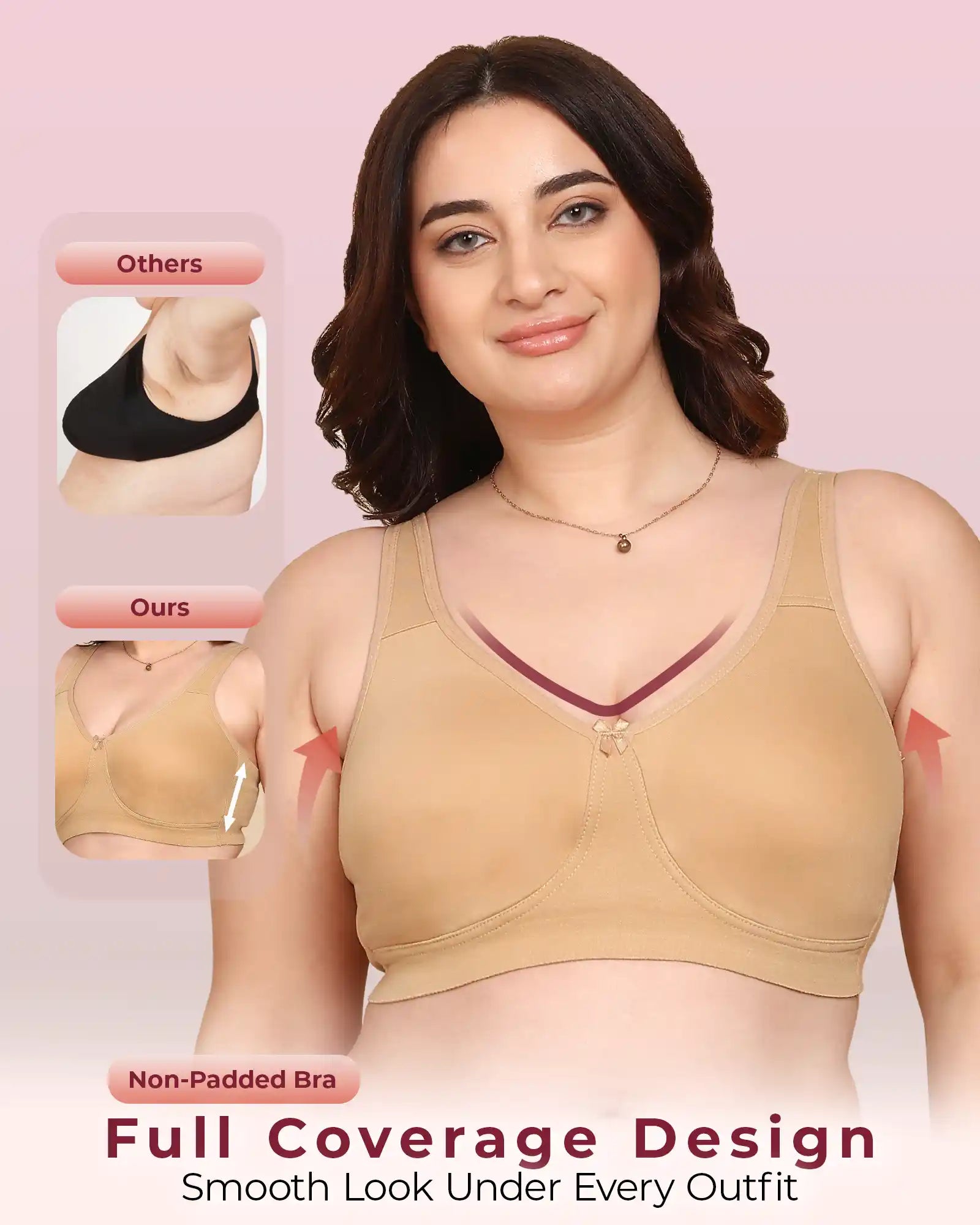 Invisi-Fit Bonded Breathable Cotton Plus Size Full Coverage Non-Padded Bra (KB-401-SKIN)
