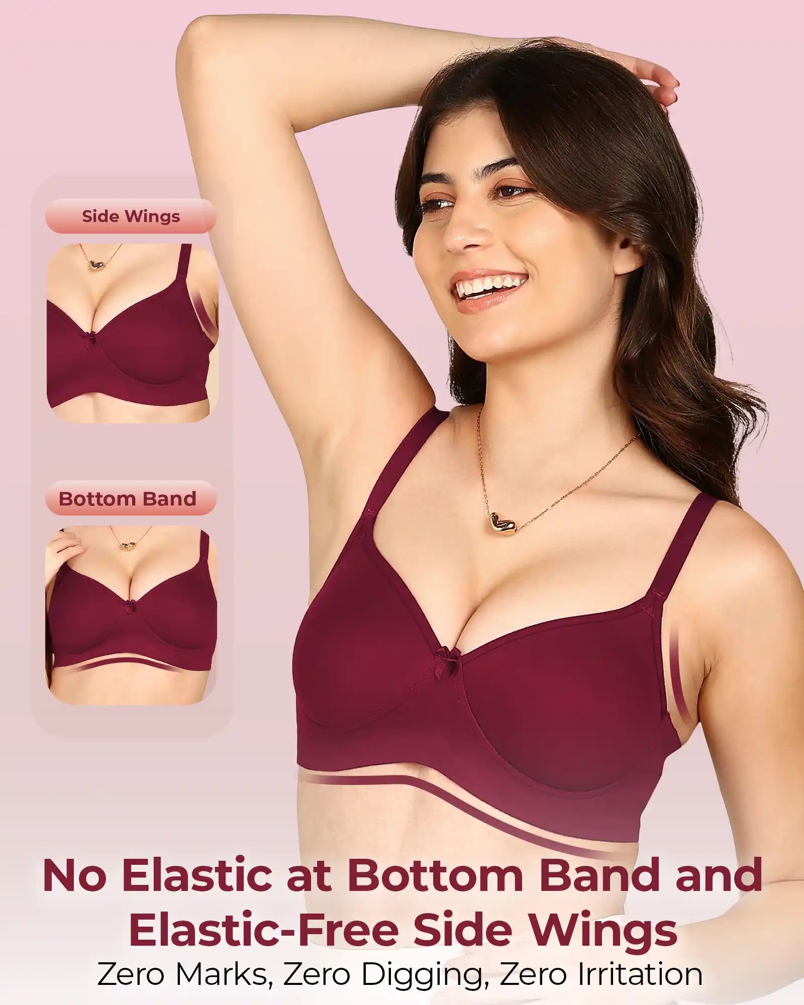 Invisi-Fit Bonded Breathable Cotton Full Coverage Padded Bra (KB-1013-MAGENTA)