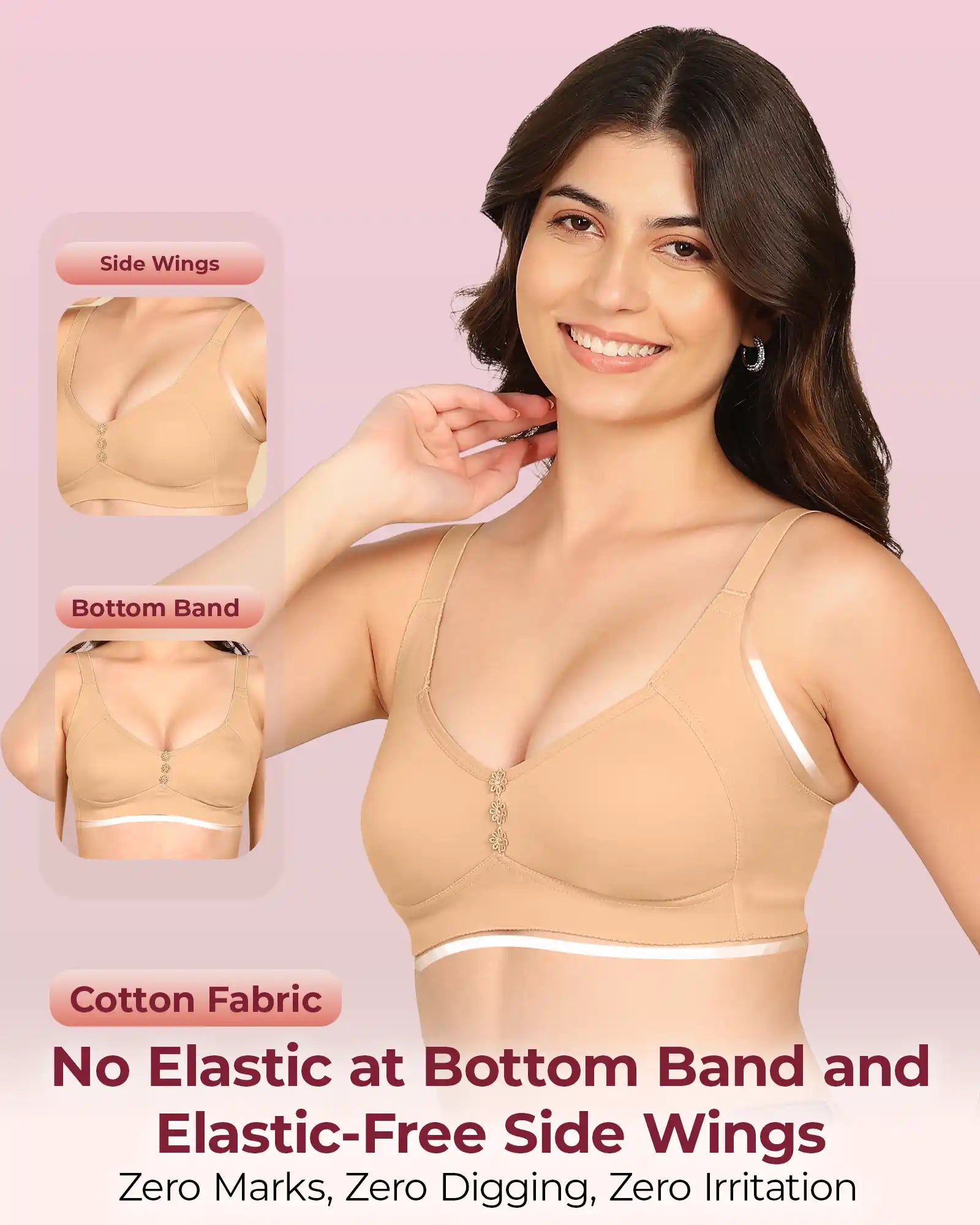 Invisi-Fit Bonded Breathable Cotton Plus Size M-Frame Minimiser Non-Padded Bra (KB-405-FAWN)