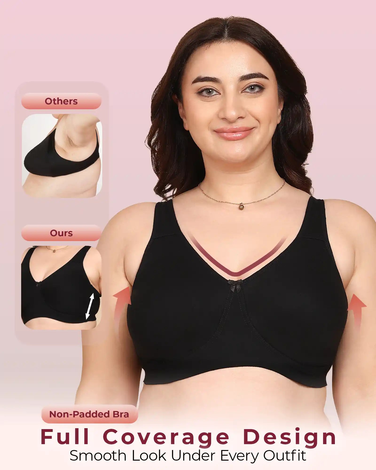 Invisi-Fit Bonded Breathable Cotton Plus Size Full Coverage Non-Padded Bra (KB-401-BLACK)