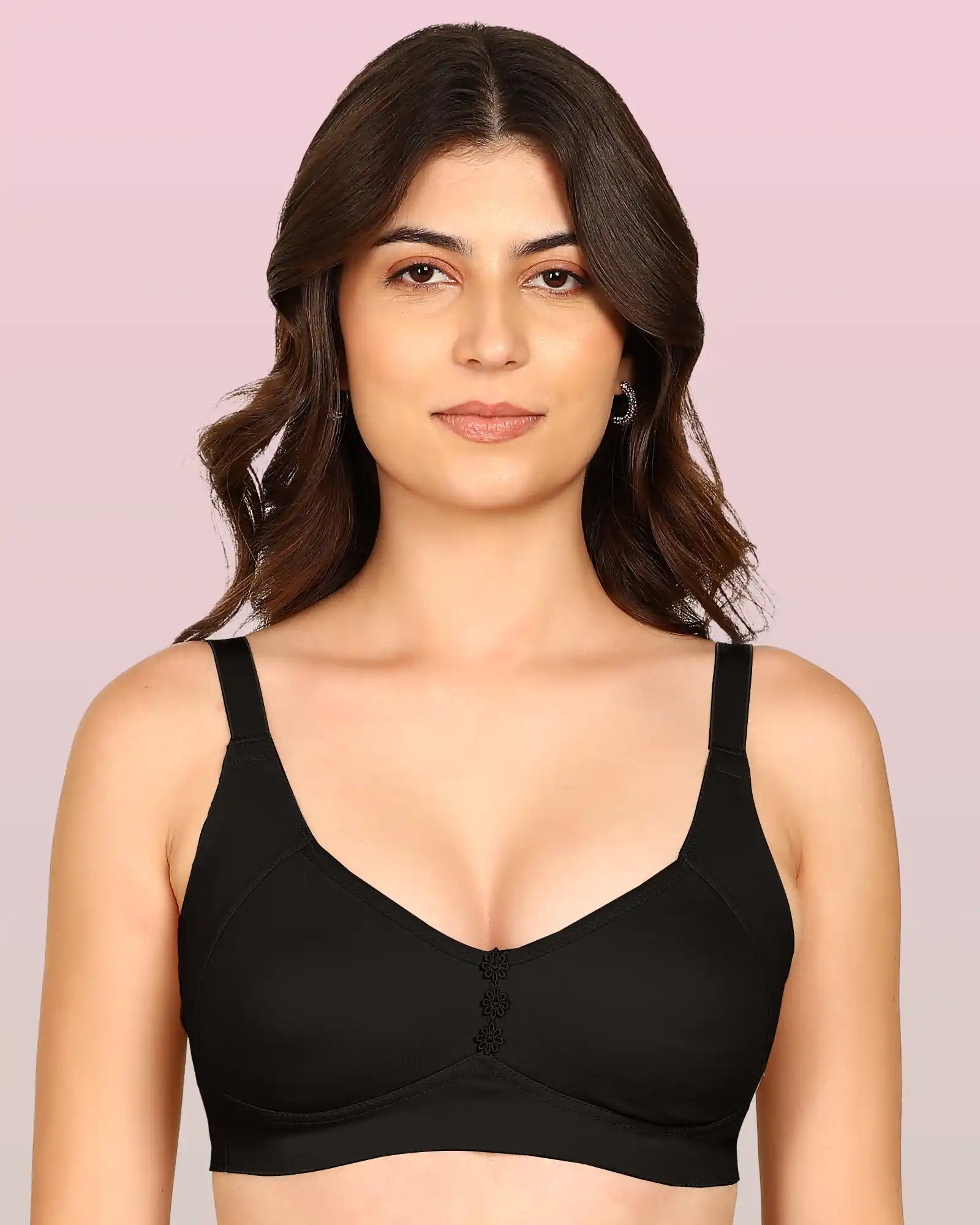 Invisi-Fit Bonded Breathable Cotton Plus Size M-Frame Minimiser Non-Padded Bra (KB-405-BLACK)