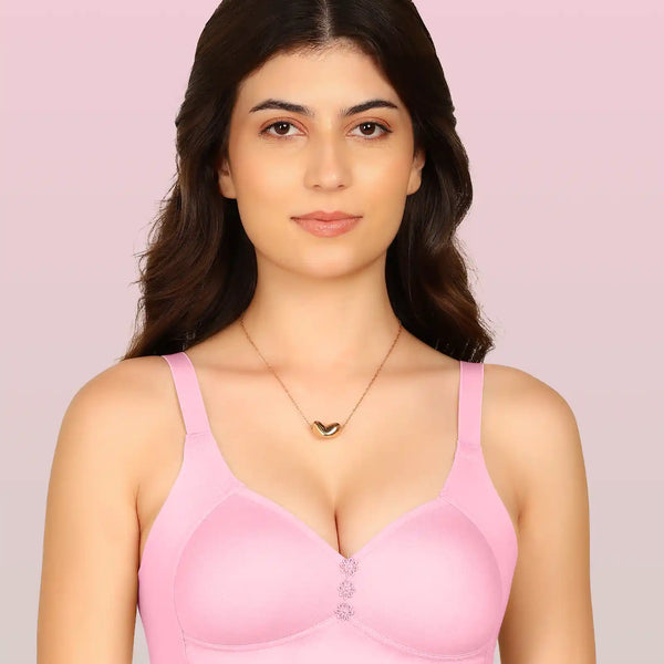 Invisi-Fit Bonded Breathable Cotton Plus Size M-Frame Minimiser Padded Bra (KB-408-PINK)