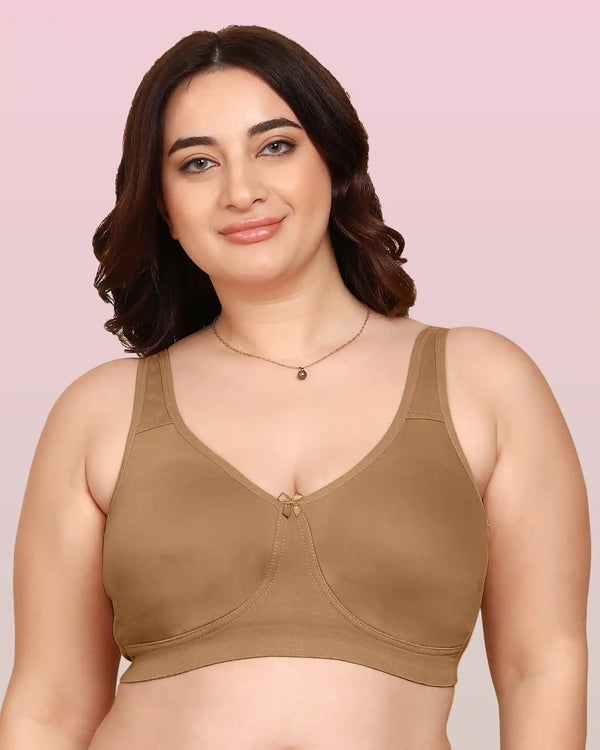 Invisi-Fit Bonded Breathable Cotton Plus Size Full Coverage Non-Padded Bra (KB-401-FAWN)