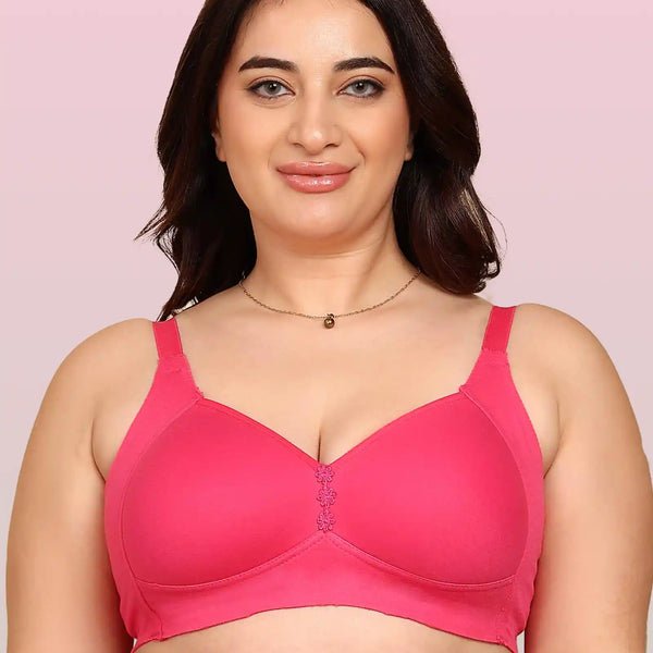 Invisi-Fit Bonded Breathable Cotton Plus Size M-Frame Minimiser Padded Bra (KB-408-DARK PINK)