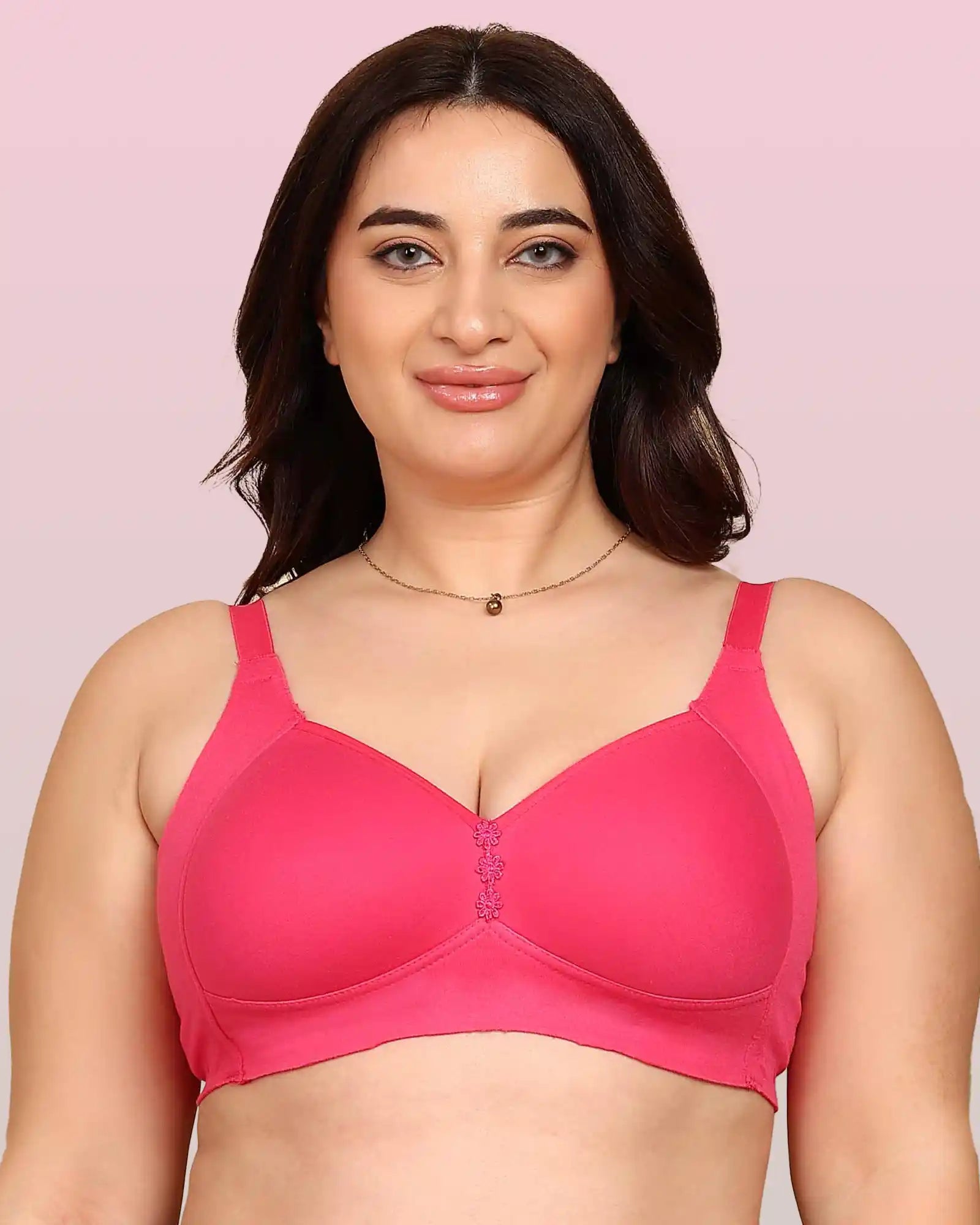 Invisi-Fit Bonded Breathable Cotton Plus Size M-Frame Minimiser Padded Bra (KB-408-DARK PINK)