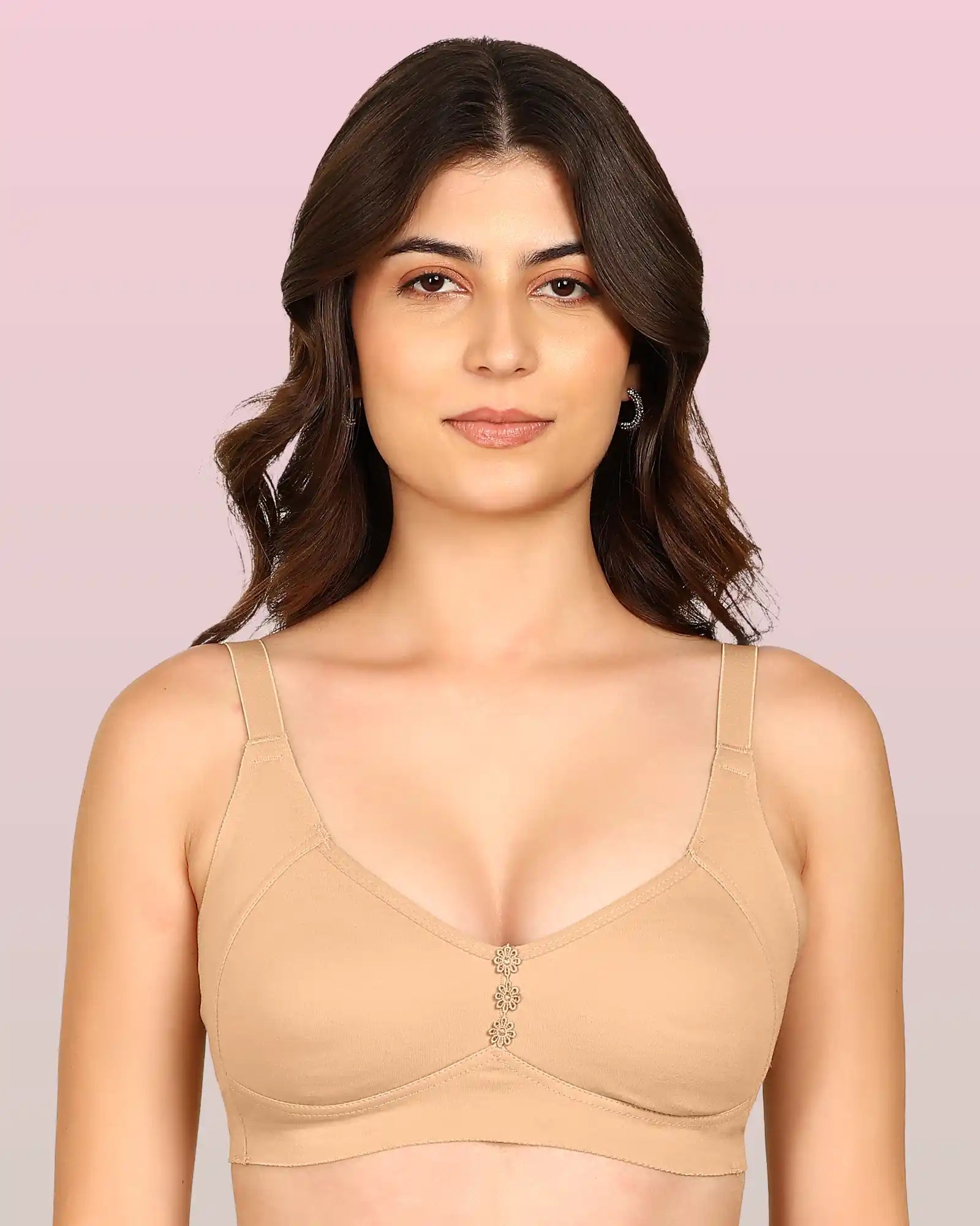Invisi-Fit Bonded Breathable Cotton Plus Size M-Frame Minimiser Non-Padded Bra (KB-405-FAWN)