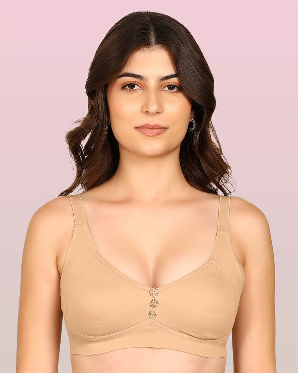 Invisi-Fit Bonded Breathable Cotton Plus Size M-Frame Minimiser Non-Padded Bra (KB-405-FAWN)