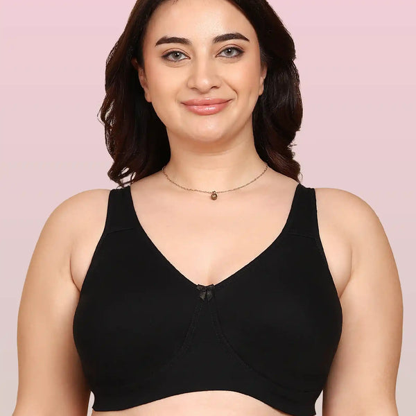 Invisi-Fit Bonded Breathable Cotton Plus Size Full Coverage Non-Padded Bra (KB-401-BLACK)