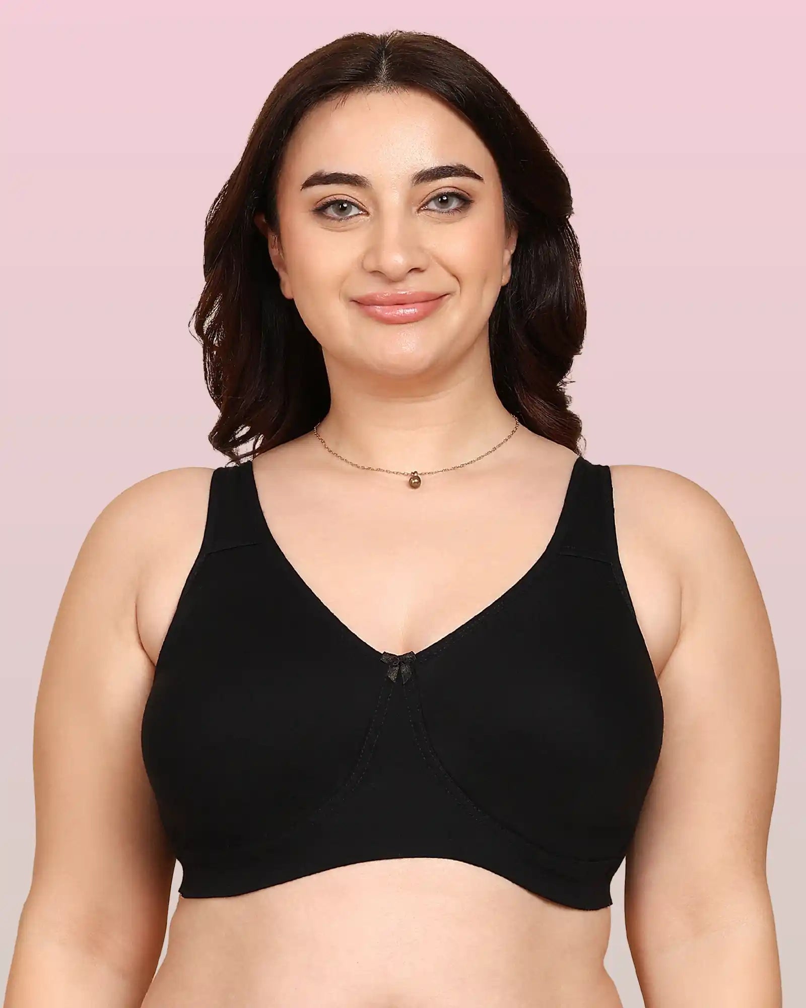 Invisi-Fit Bonded Breathable Cotton Plus Size Full Coverage Non-Padded Bra (KB-401-BLACK)