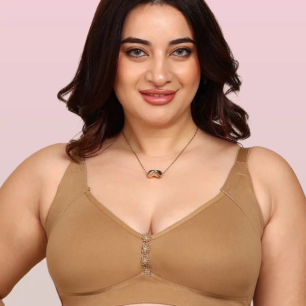 Invisi-Fit Bonded Breathable Cotton Plus Size M-Frame Minimiser Non-Padded Bra (KB-405-FAWN)