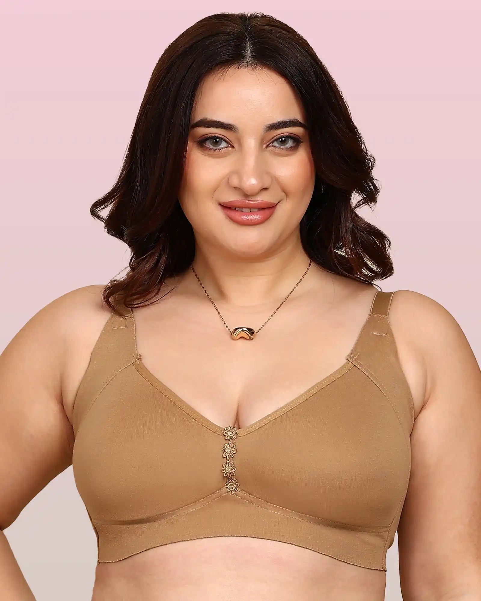 Invisi-Fit Bonded Breathable Cotton Plus Size M-Frame Minimiser Non-Padded Bra (KB-405-FAWN)
