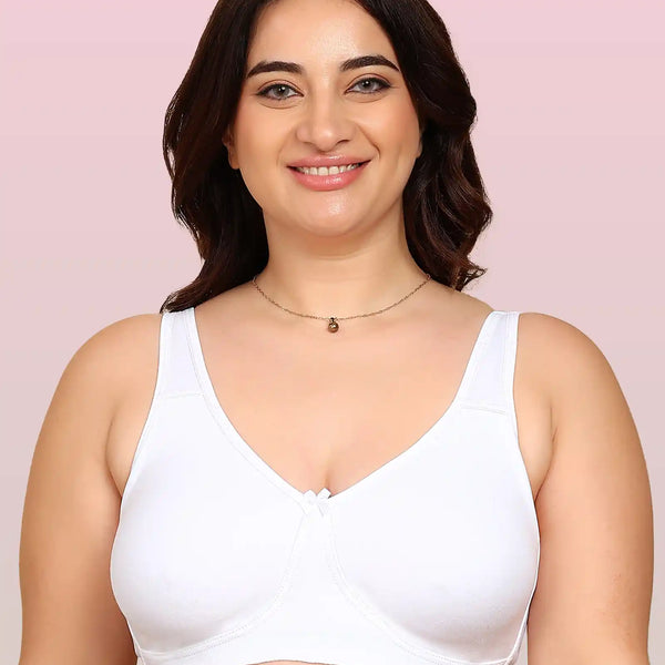 Invisi-Fit Bonded Breathable Cotton Plus Size Full Coverage Non-Padded Bra (KB-401-WHITE)