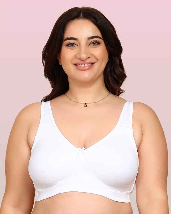Invisi-Fit Bonded Breathable Cotton Plus Size Full Coverage Non-Padded Bra (KB-401-WHITE)
