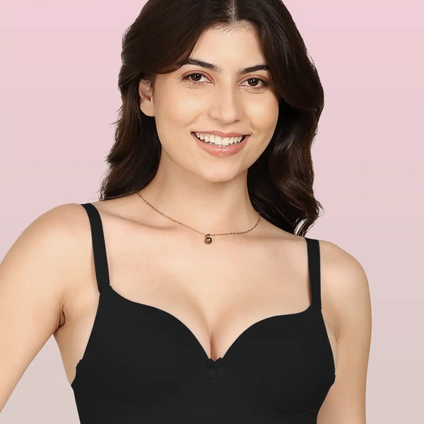 Invisi-Fit Bonded Polyamide Push-Up 3/4 Coverage Maximiser Bra (Level 2 Padding (KB-5107-BLACK)