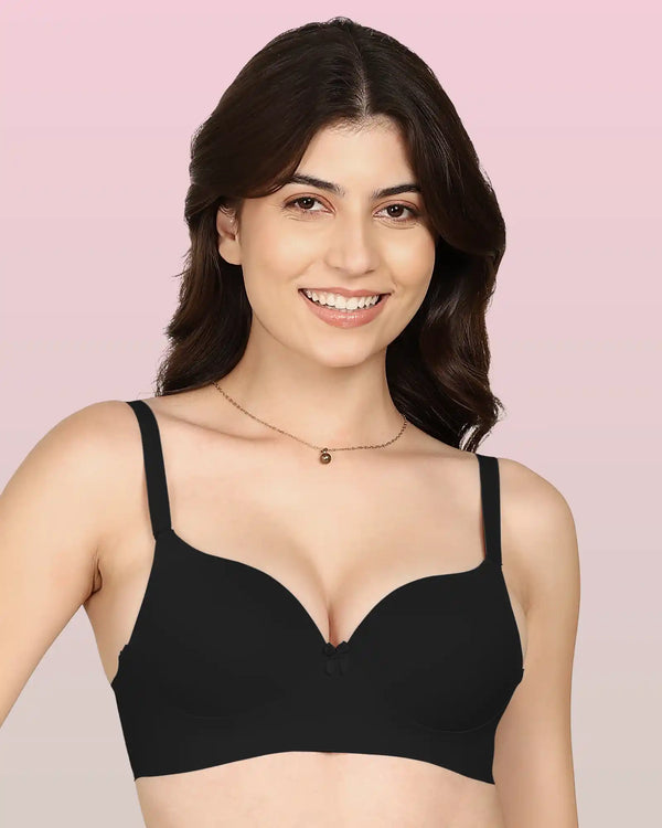 Invisi-Fit Bonded Polyamide Push-Up 3/4 Coverage Maximiser Bra (Level 2 Padding (KB-5107-BLACK)