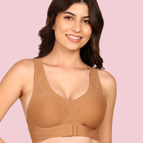Invisi-Fit Cotton Bonded Seamless Padded Invisi-Gym Bra (KB-997-FAWN)
