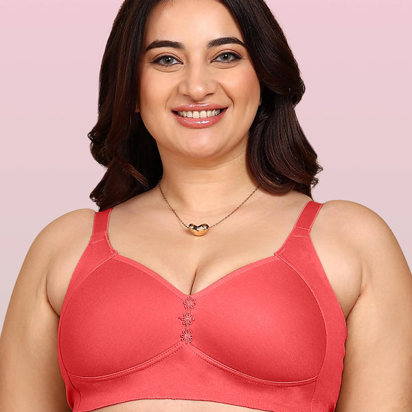 Invisi-Fit Bonded Breathable Cotton Plus Size M-Frame Minimiser Padded Bra (KB-408-CORAL)