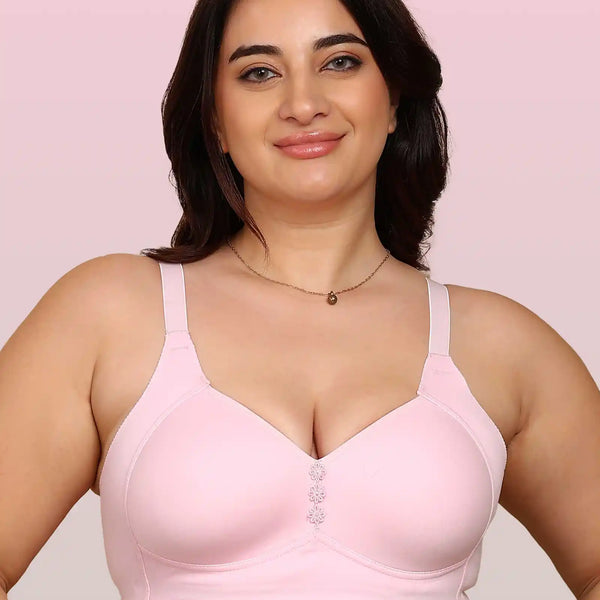 Invisi-Fit Bonded Breathable Cotton Plus Size M-Frame Minimiser Padded Bra (KB-408-PINK)