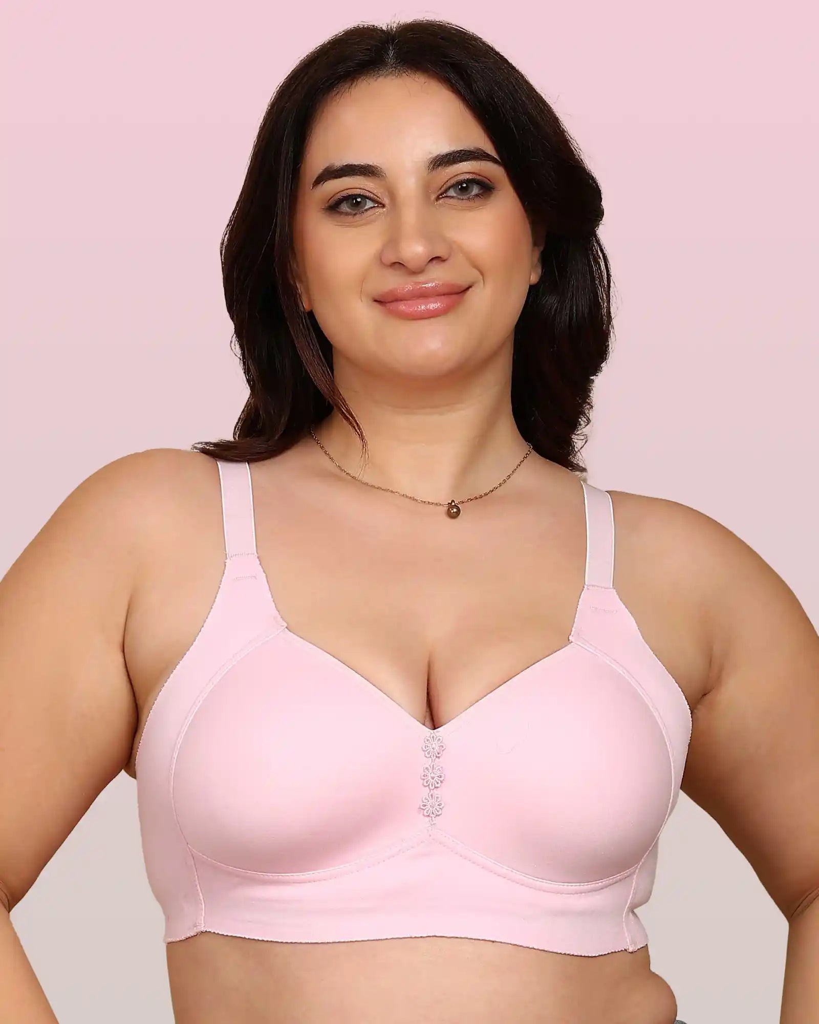 Invisi-Fit Bonded Breathable Cotton Plus Size M-Frame Minimiser Padded Bra (KB-408-PINK)