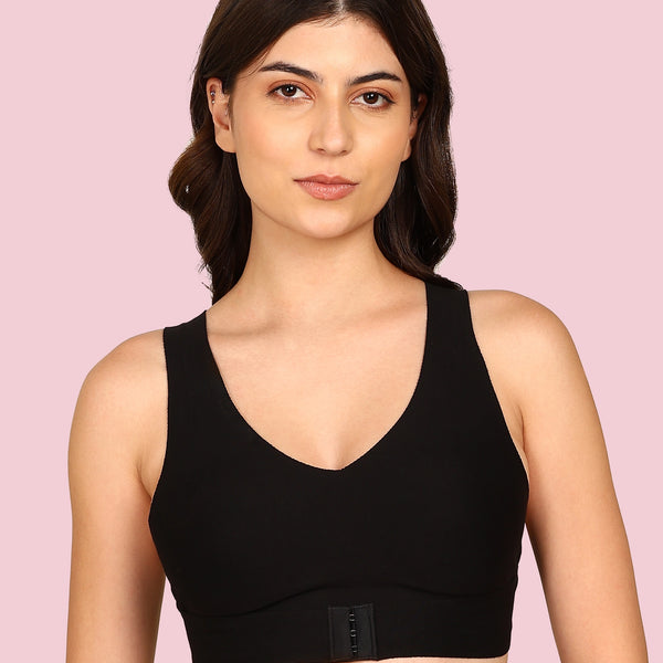 Invisi-Fit Cotton Bonded Seamless Non-Padded Invisi-Gym Bra (KB-995-BLACK)