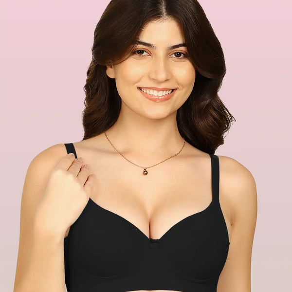 Invisi-Fit Bonded Polyamide Push-Up 3/4 Coverage Bra (Level 3 Padding (KB-5301-BLACK)