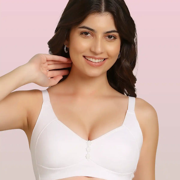 Invisi-Fit Bonded Breathable Cotton Plus Size M-Frame Minimiser Non-Padded Bra (KB-405-WHITE)