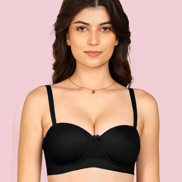 Invisi-Fit Bonded Demi-Cup Padded Cotton Spandex Bra (KB-91012-BLACK)