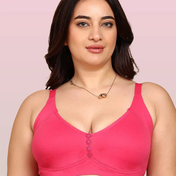Invisi-Fit Bonded Breathable Cotton Plus Size M-Frame Minimiser Non-Padded Bra (KB-405-DARK PINK)