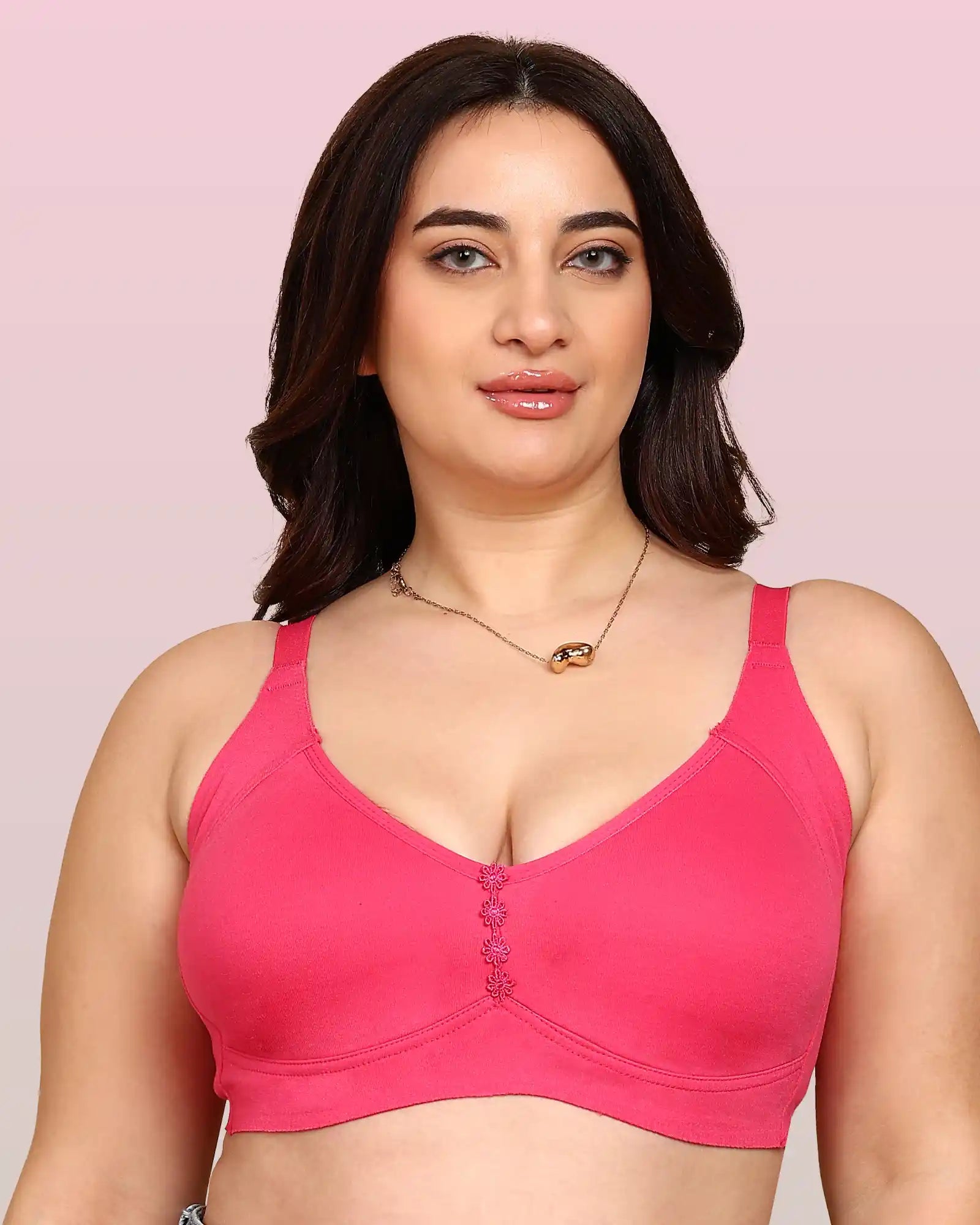 Invisi-Fit Bonded Breathable Cotton Plus Size M-Frame Minimiser Non-Padded Bra (KB-405-DARK PINK)